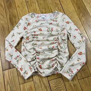 Love Hannah Girls M Ribbed Floral Print Long Sleeve Ruched Top Made in USA